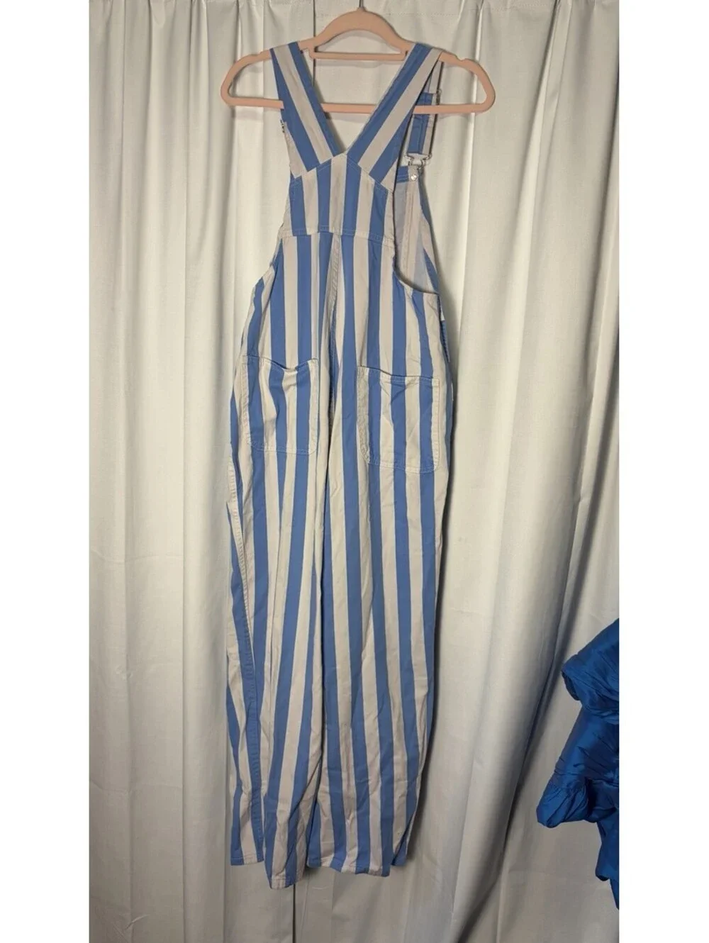 Game Bibs Adult Light Blue/ White College  Stripes Overalls Size Small $70